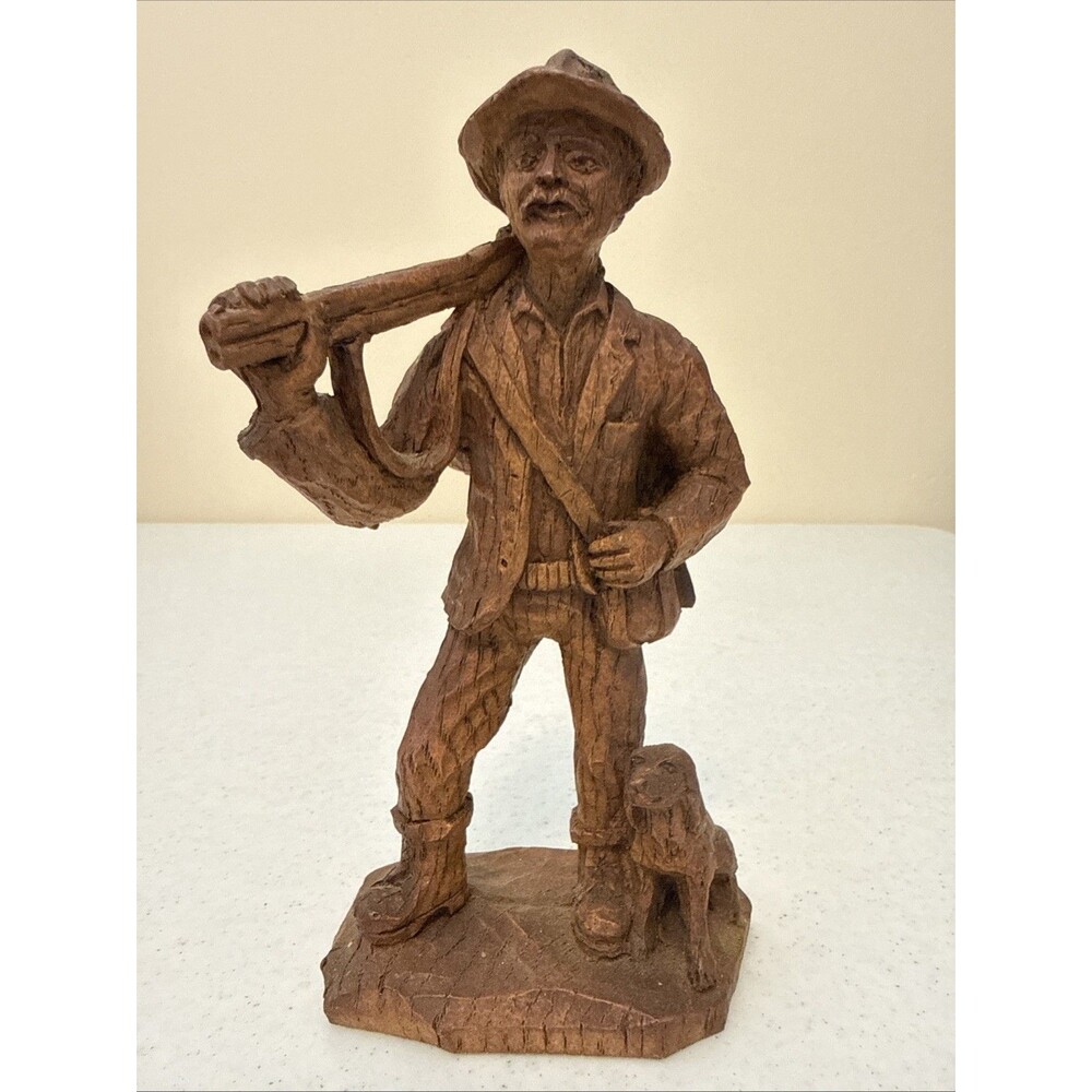 Vintage Resin Black Forest Hunter with Hunting Dog Man Austrian Figure